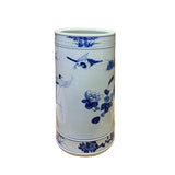 Chinese Blue White Porcelain Flower Birds Graphic Column Vase Holder ws2716S