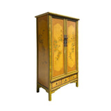 Chinese Olive Green Yellow Flower Graphic  Armoire Wardrobe Cabinet cs7309S