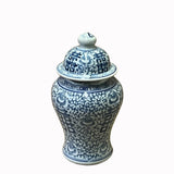 Chinese Blue White Floral Double Happiness Graphic Small Temple Jar ws2565S