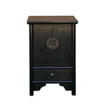 Oriental Style End Table Nightstand with a Distressed Black Surface cs7382S