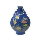 Chinese Last Night Blue Porcelain Flower Bird Round Flat Flask Vase ws1717S
