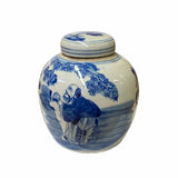 Chinese Oriental Small Blue White Porcelain 3 Gods Theme Ginger Jar ws1860S