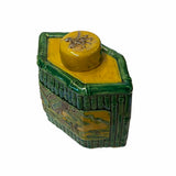 Chinese Yellow Green Scenery Theme Rhombus Ceramic Jar ws1799S