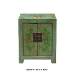 Distressed Grass Green Lacquer Graphic Side End Table Nightstand cs5726S