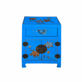 Chinese Bright Blue Vinyl Moon Face Flower Birds End Table Nightstand cs7131S