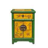 Oriental Distressed Green Yellow Kids Graphic End Table Nightstand cs7408S