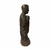 Chinese Distressed Black Brown Lacquer Wood Standing Monk Lohon Figure ws1522S