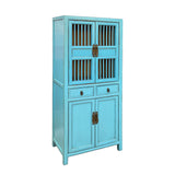 Chinese Pastel Blue Shutter Doors Small Display Bookcase Curio Cabinet cs7557S