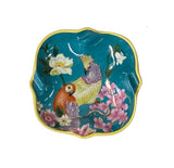 teal blue green small plate - parrot flower graphic porcelain plate