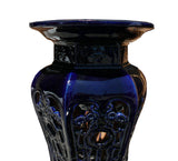 Hand Made Ceramic Clay Navy Blue Round Tall Pedestal Stand, Flower Display Stand vs147S