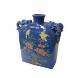 Chinese Last Night Blue Porcelain Flower Bird Rectangular Flat Flask Vase ws1634S