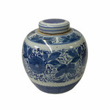 Oriental Hand-paint Flower Graphic Blue White Porcelain Ginger Jar ws1704S