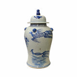 Chinese Blue White Porcelain Flower Birds Graphic Temple Jar ws1654S