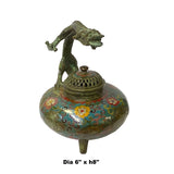 Metal Turquoise Blue Enamel Cloisonné Dragon Handle Incense Burner ws1902S