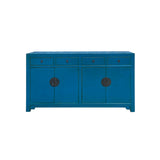 Chinese Oriental Dark Cerulean Blue 4 Drawers Sideboard Buffet Table Cabinet cs7467S