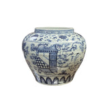 Vintage Chinese Blue White Porcelain Scenery Fat Body Vase Jar ws2717S