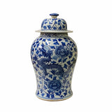 Chinese Blue White Porcelain Dragon Flower Graphic General Temple Jar ws1778S