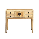 Chinese Oriental Natural Raw Wood Tan Drawers Slim Foyer Side Table cs7174S