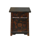 Chinese Rustic Black Copper Graphic End Table Nightstand cs7409S