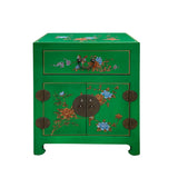 Chinese Bright Green Graphic Vinyl Moon Face End Table Nightstand cs7504S