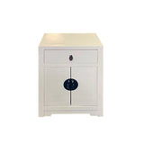 Distressed White Lacquer MoonFace End Table Nightstand Cabinet cs7039S