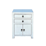 Chinese Distressed Off White 2 Drawers End Table Nightstand cs7446S