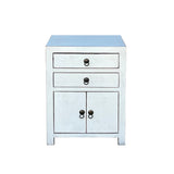 Chinese Distressed Off White 2 Drawers End Table Nightstand cs7446S