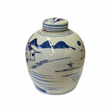 Chinese Oriental Small Blue White Scenery Porcelain Ginger Jar ws1859S