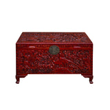 Oriental Chinese Brown Birds Relief Carving Camphor Trunk Table cs7525S