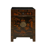 Chinese Distressed Black Copper Scenery Graphic End Table Nightstand cs7351S
