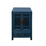 Chinese Distressed Venice Blue Shutter Doors End Table Nightstand cs7554S