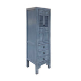Distressed Gray Narrow Wood Carving Shutter Doors Storage Cabinet cs7490S
