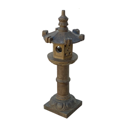 Oriental Zen Gray Stone Hexagon Tower Garden Lantern Statue cs7095S