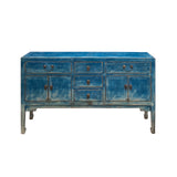 Distressed Teal Sailor Blue Tall Console Table Cabinet Credenza cs7479S