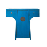 Chinese Moon Face T-Shape Benitoite Blue Drawers Side Table Cabinet cs7510S