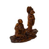 Chinese Oriental Wood Artistic Golden Kids Carving Display Figure Art ws1843S