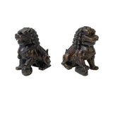 Pair Chinese Oriental Brown Color Metal Fengshui Foo Dog Figures ws2493S