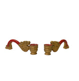 Pair Chinese Wood Carved Golden Red Dragon Head Display Art ws2575S