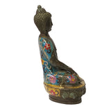Chinese Metal Blue Enamel Cloisonné Sitting Meditation Buddha Statue ws1407S