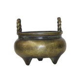 Vintage Chinese Bronze Tripod Incense Burner – Traditional Censer with Twisted Rope Handles ws1224S