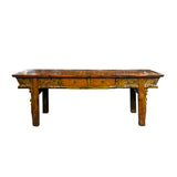 Chinese Vintage Distressed Orange Drawers Long Console Foyer Altar Table cs7570S