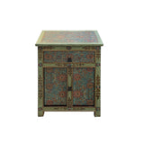 Distressed Pastel Green Turquoise Tibetan Floral End Table Nightstand cs7517S