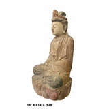 Chinese Rustic Wood Sitting Guan Yin Kwan Yin Bodhisattva Statue ws1538S