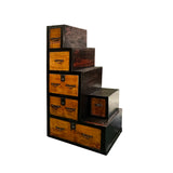 Vintage Restored Distressed Brown Black Narrow Tansu Step Cabinet cs7553S