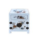 Chinese Off White Vinyl Moon Face Flower Bird End Table Nightstand cs7549S