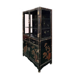 Chinoiseries Black Golden Graphic Glass Display Bookcase Curio Cabinet cs7568S