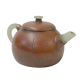 Chinese Zisha Clay Brown Jade Stone Handle Teapot Display Art ws2673S