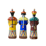 Chinese Color 3 Standing Ching Qing Emperor Kings Figure Set ws2131S
