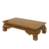 Light Brown Oriental Ribbon Ball Carving Rectangular Table Stand ws2143S
