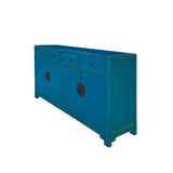 Chinese Oriental Dark Cerulean Blue 4 Drawers Sideboard Buffet Table Cabinet cs7467S